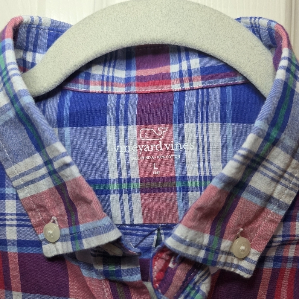 Vineyard Vines Boys Size Large Cotton Madras Plaid Button Up Shirt - Picture 10 of 10